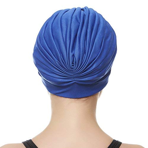 Beemo Swim Caps for Women Swimming Turban Polyester Latex Lined Pleated for Ladies - Navy - Thumbnail 3