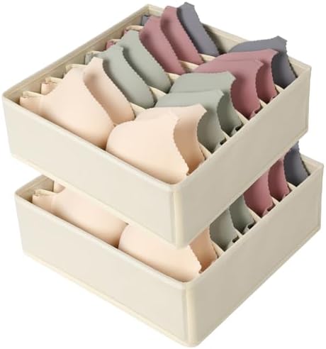 AiQInu Bra Drawer Organizer, 2 Pcs 7 Cells Foldable Underwear Org...