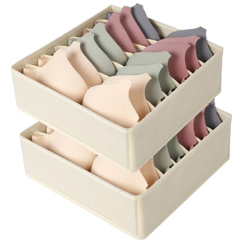 AiQInu Organizer Cassetti per Reggiseni,Set di 2 Organizzatore Cassetti Intimo Pieghevoli con 7 Scomparti,Organizer Armadio Biancheria Intima Divider Tessuto per Riporre Reggiseni,Calze e Cravatte