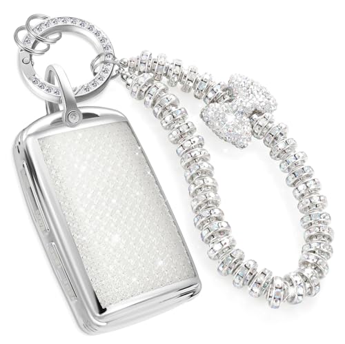 Image of Car Key Fob Cover for Mazda, Rhinestone Wristlet Case, White