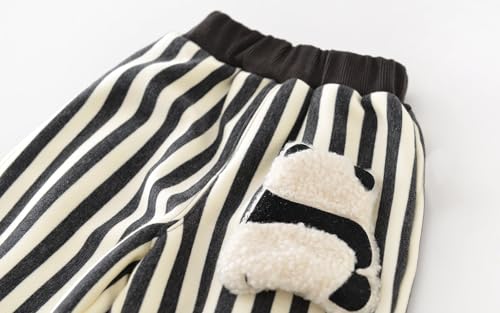Baby Boys Girls Fleece Lined Jogger Pants Neutral Striped Thickening Cartoon Animal4