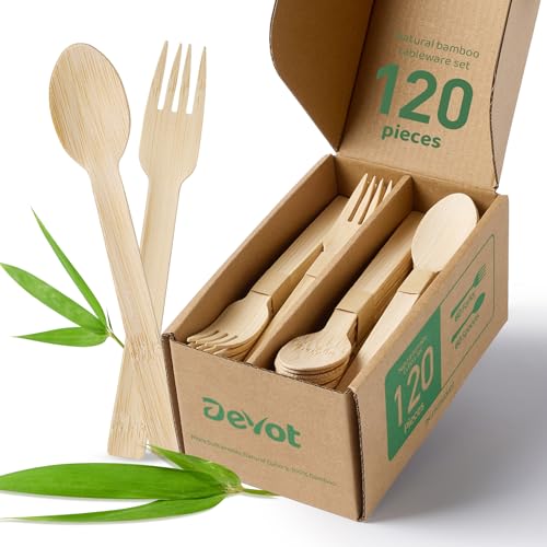 Devot 100% Natural Bamboo Disposable Cutlery Set - 120 Mix