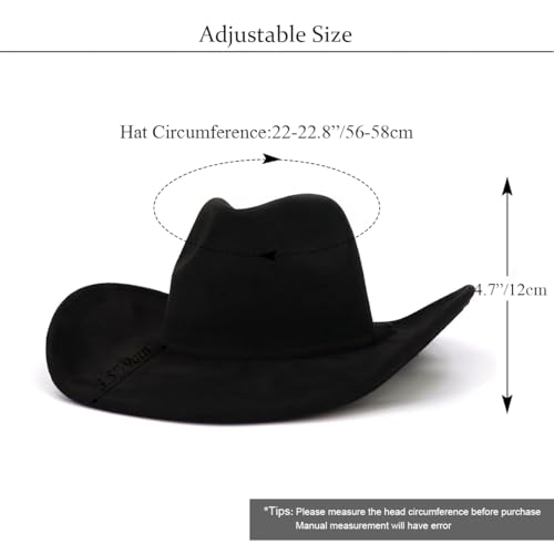 Image of Western Cowboy Hat for Women Men Classic Fedora Hats Wide Brim Suede Cowboy Hat for Women with Buckle Belt