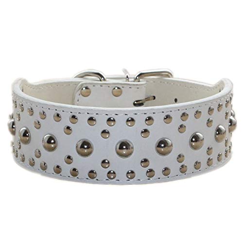 haoyueer Collar unisex de cuero con tachuelas para perro, collar de perro mediano y grande para Pitbull Doberman, tallas M L (M, blanco)