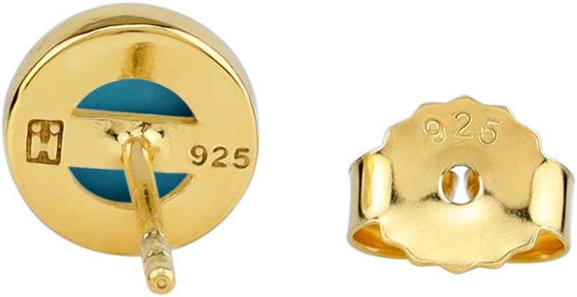 Silvershake 6MM Round Shape Cabochon Stones or Inlay White Gold Plated or Yellow Gold Plated 925 Sterling Silver Bezel Set Stud Earrings Jewelry for Women or Teens