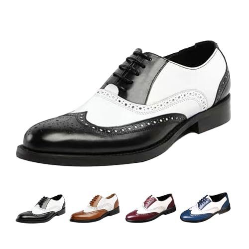 Image of Men's Colorblock Derby Dress Leather Shoes,Fashion Carving Floral Wingtip Block Lace-up Formal Business Casual Shoes