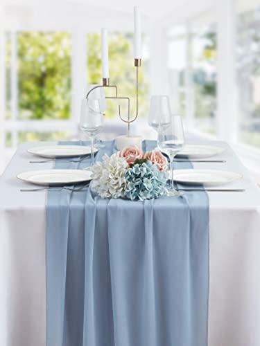 Beddeb 10 Pack Dusty Blue Table Runner 10Ft Sheer Chiffon Table Runner 29X120 Inches Romantic Tulle Table Runner For Wedding Decor Birthday Party Bridal Baby Shower Table Decoration #TOP1