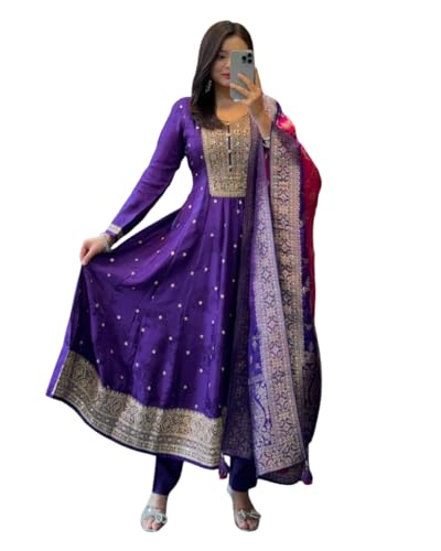 Image of by Pink Anarkali Flared Kurti Pant Dupatta Suit Set.
