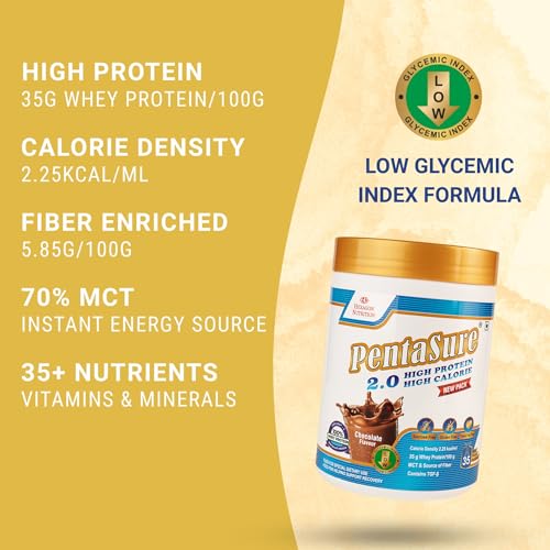 Image of PENTASURE 2.0 High Protein High Calorie | Lean Mass Gainer Powder | Weight Gain Supplement with Vitamin & Mineral | Chocolate flavor - 400g | 34.7g Protein per 100g