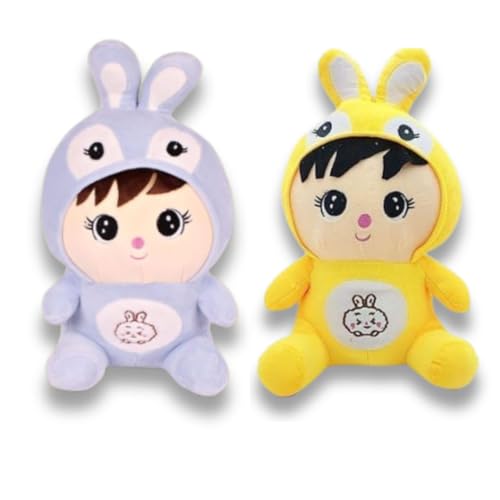 Image of Baby Boy Child Rabbit Doll Soft Toy Combo Gift Toys Pillow for Kids, Girls and Adults Cute Stuffed Animal Plush Yellow and Red Bunny Plushie (25cm) Pack of 2