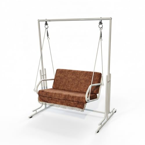 Image of Jhula with Stand for Adults - Powder-Coated Metal Swing for Home, Living Room, Balcony & Terrace (White, 2 Seater)