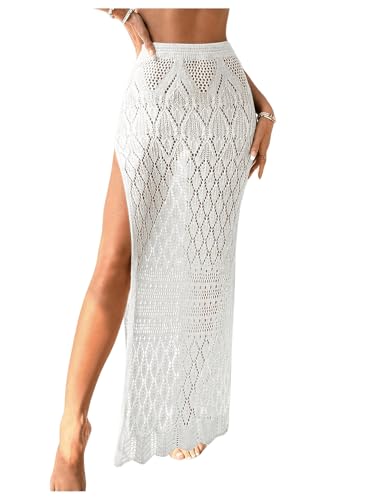 SHENHE Women's Crochet Swim Cover Up High Slit Sheer Long Beach Skirt Cover Up