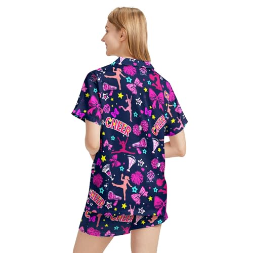 Image of Funny Satin Pajamas Set for Women Button Down Sleepwear Print Pjs Set 2 Piece Short Sleeve Loungewear Gift for Women