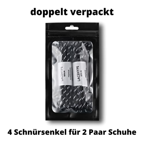 LaceHype 2 Paar - Premium Runde Schnürsenkel [ Ø4,5 mm ] Polyester für Arbeitsschuhe, Stiefel, Outdoorschuhe und Sportschuhe reißfeste Schuhbänder (Schwarz/Weiß, 110cm)