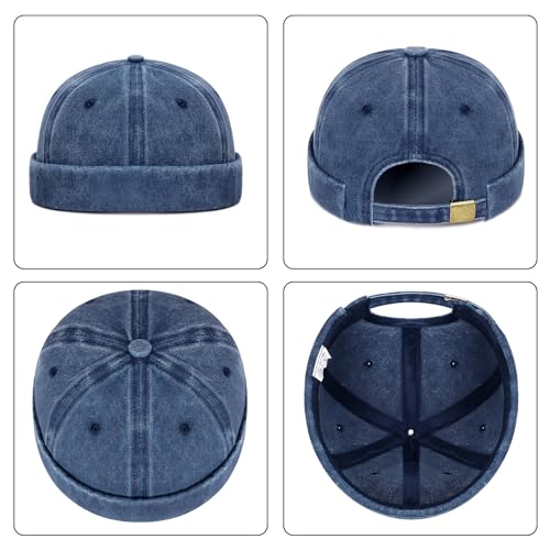 Vintage Caps Hat Casual Caps Hip Hop Brimless Hat Adjustable Washed Skull Hat Horn for Female Male2