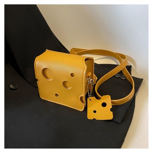 GreatRise Bolso de hombro con forma de queso bolso pequeño bolso de cuero PU bandolera creativo con correa de hombro ajustable desmontable para auriculares, lápiz labial Shopper cuadrado