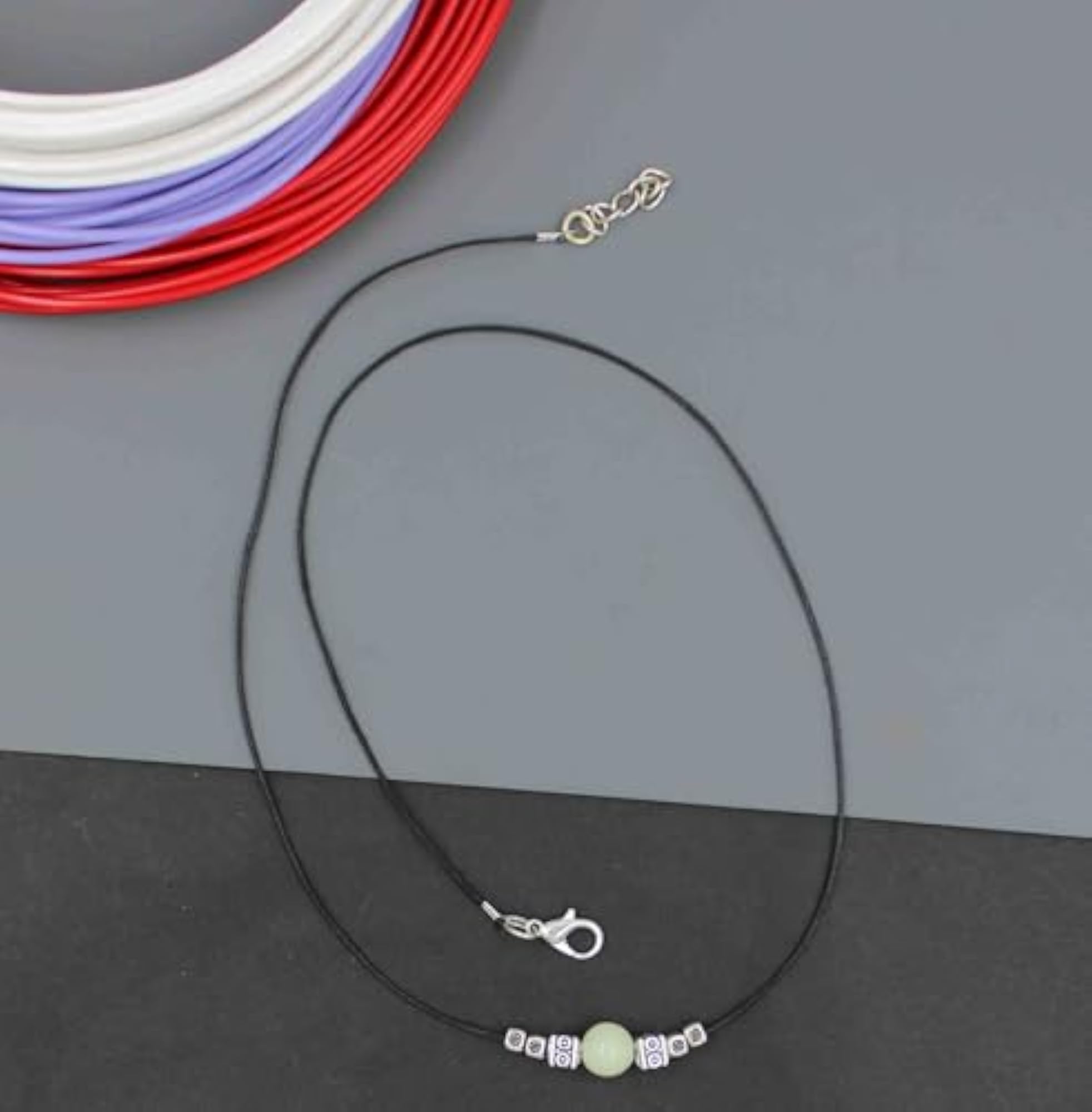 Glow In the Dark Oxidised Beads Thread Necklace, Plated Brass Choker