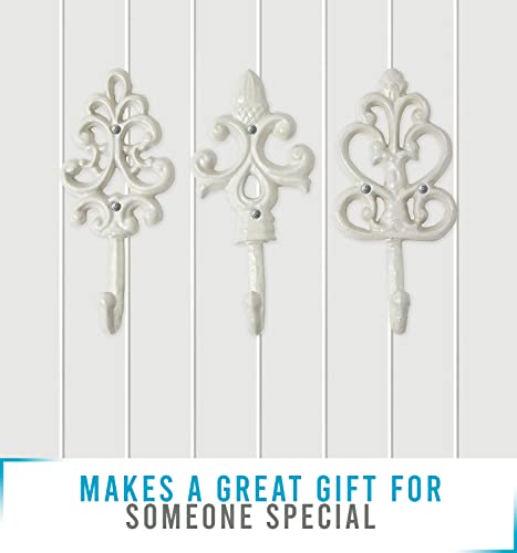 Comfify Shabby Chic Cast Iron Decorative Wall Mounted Hooks - White - Antique - French Country Charm - Large Decorative Hanging Hooks - Set Of 3 - Screws And Anchors For Mounting Included #TOP2