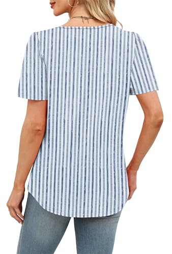 Image of Womens Tops Dressy Casual Blouses Short Sleeve Shirts Plus Size Fashion Clothing Spring Summer Outfits Button Pleated Front