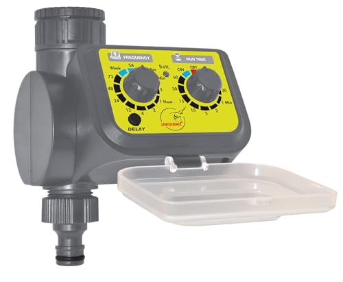 Jardibric 4963 - Timer analogico per irrigazione Aqua Flow, durata regolabile da 5 a 60 minuti, frequenze predefinite da 30 secondi a 1 settimana