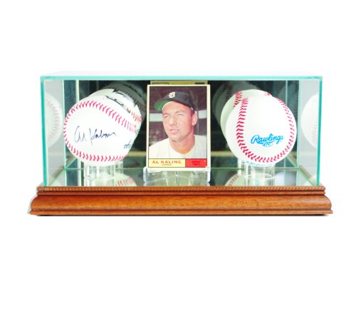MLB Card and Double Baseball Glass Display Case, Walnut
