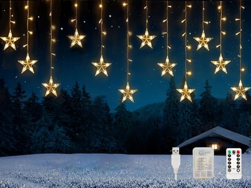 Kuataty Stern Lichtervorhang Innen 3m Lichterkette mit Timer 8Modi...