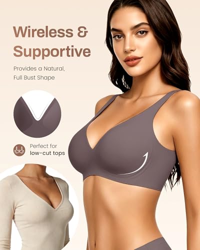 Image of Gailife Deep V Jelly Bras for Women No Underwire Wireless Seamless Push Up Bra Comfort Support Plunge Bralette Full Coverage