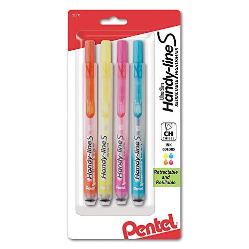 Pentel Handy-Line S Retractable Highlighter, Chisel Tip, Assorted Ink Colors, 4/ Pack (Sxs15Bp4M) #TOP5
