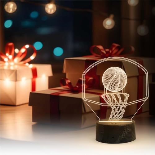 Image of 3D Illusion Basketball Desk Table Lamp with Warm White Light & On /Off Touch Button | USB Button | Birthday Gift for Basketball Player