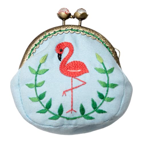 1 Set Coin Purse Embroidery Pouch Making Kit Lock Embroidery Tool DIY Coin Bag (Flamingo Style)