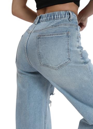 Women’s Baggy Wide Leg Distressed High Waisted Boyfriend Jeans Loose Denim Pant3