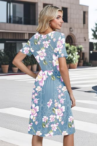 Image of Womens Short Sleeve Empire Waist Dresses Casual Summer Dress with Pockets