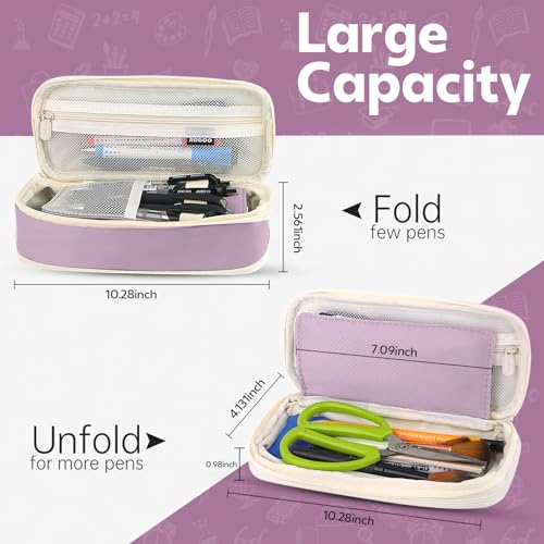 Image of Pencil Case, Large Capacity Aesthetic Pencil Cases with Durable Zipper, Big Stationery Pencil Pouch for Women & Men, Adults Portable Storage Organizer Bag for College, office, Travel (Purple)