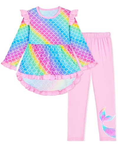 Image of Toddler Kids Girls Clothes Set Stylish Ruffled Tops and Pants Clothing Sets 2 Piece Outfits Size 4-9