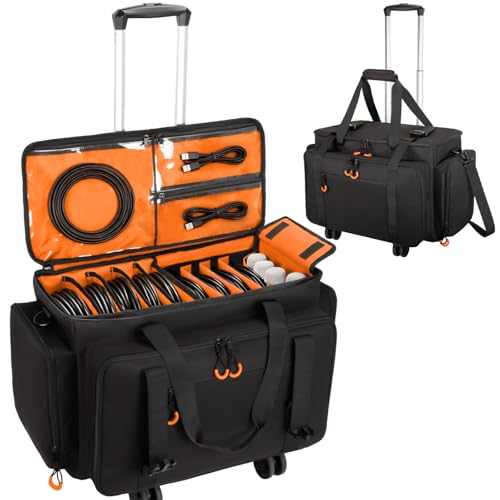 Wigojoy Rolling Dj Cable Bag with Laptop and Microphone Pocket, Dj Bag for Equipment and Music...