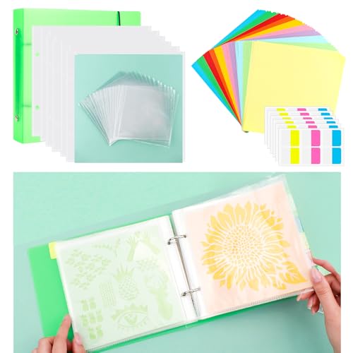 Image of Cookie Stencil Storage Binder for Storage 6x6inch Stencils,Die Cuts,DIY Scrapbooking,Clear Stamp,Storage Folder Organizer Include 1 Green Cover,50 Sleeve,50 Backing Paper and 10 Sheets Divider Tabs