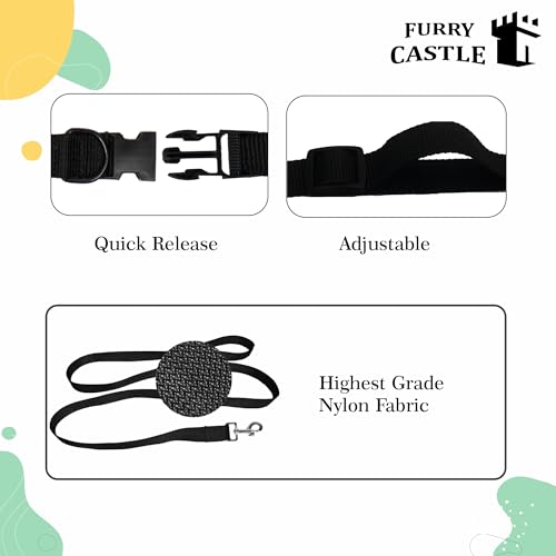 Image of Nylon Leash and Collar for Dogs with 360 Degree Rotating Clasp | Black | Water Proof | for Medium and Large Dogs in Large Size