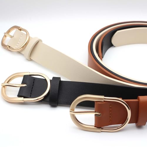 3-Pack Reversible Leather Belts - Double Sided Fashion Belts with Gold Buckle2