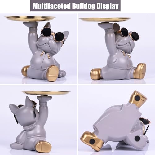Estatua Bulldog Bandeja Resina Moderna Gris miniatura 4