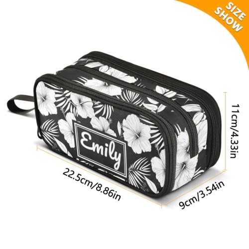 Image of ALAZA Custom Hibiscus Black Large Pencil Case Personalized Name Pen Pouch