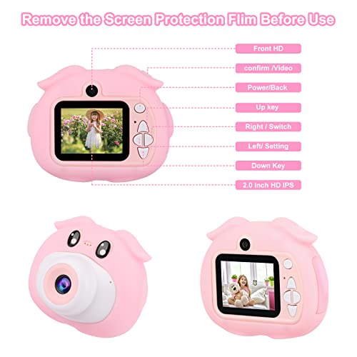 Kids Camera, Hd Digital Camera For Children Portable Mini Toddler Selfie Camcorder, Christmas Birthday Gifts Toys Camera For Girl Boys Age 3-12 With A Dual Lens/32Gb Sd Card（Pink #TOP6