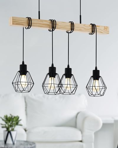 Eglo Lampada A Sospensione Townshend, Lunghezza 70 Cm, Nero/Quercia, A 4 Luci. - 2