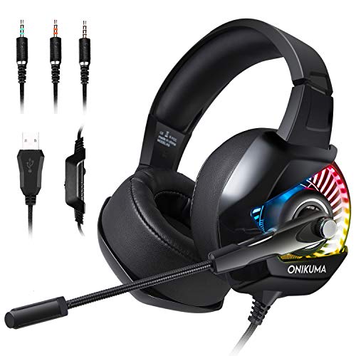 Stereo Gaming Headset- Over-Ear 3.5mm Headphones Compatible with Nintendo Switch/ PS4/ Xbox One/PC with Noise Cancelling Mic/LED Lights/Volume Control/Surround Sound