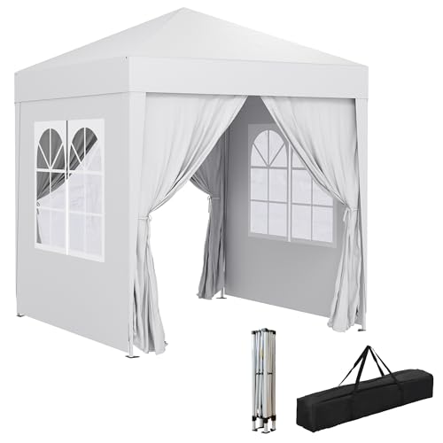 Outsunny Carpa Plegable Pop up Gazebo 2x2 m Cenador Plegable con 4 Paredes Laterales Anti UV y Bolsa de Transporte para Camping Fiestas Blanco
