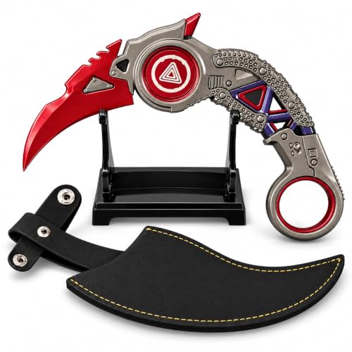 Pexylun Apex Legends Game-Inspired Metal Karambit Replica, 6.3 Inch Unsharpened Zinc Alloy Collectible Prop with Protective Sheath and Display Stand, Gaming Desk Decor & Gift for Collectors