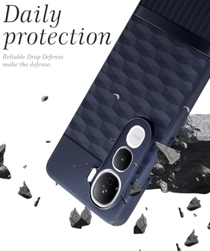 Image of WOW IMAGINE Back Cover for Vivo Y400 Pro 5G with Hexa Cube Design | Ultra Slim Soft Rubberised Case | Inner Velvet Fabric | Matte Silicone Flexible Mobile Case | Camera Protection - Blue