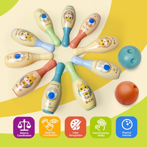 Cuterabit Kids Bowling Toys Set Includes 10PCS Mini Plastic Bowling Pins & 2 Balls,Indoor and Outdoor Sports Games for Toddlers Boys Girls 3 4 5 Years Old