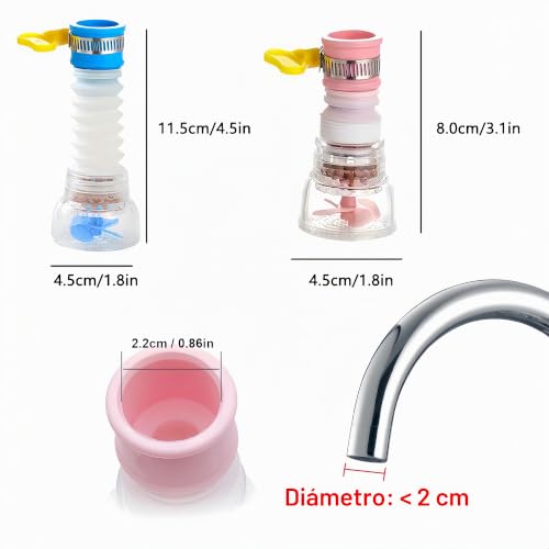 Miniatura 2 de Hliws 4 Piezas Faucet A Prueba Salpicaduras,Purificador A Prueba De Salpicaduras, Rociadores Dispositivo Ahorro Agua,Utilizado En Grifos Plegables De Cocina, Baño Y Ducha Rosa,Azul