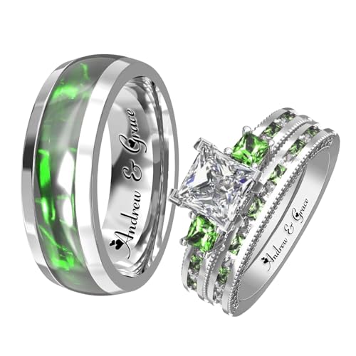SEKECHIKU 2PCS Personalized Wedding Ring Sets Custom His And Her Promise Rings for Couples Engraved Couples Rings Set Wedding Bands for Him and Her