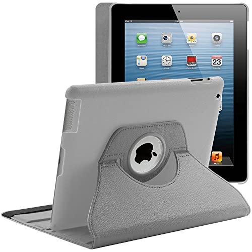 ebestStar - Coque Compatible avec iPad 4 3 2 Apple Housse Protection Etui PU Cuir Support Rotatif 360, Gris [Appareil: 241.2 x 185.7 x 9.4mm, 9.7'']